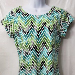 Hatley Mosaic Shift Dress S Short Sleeve Zipper Cotton Green Swim Beach Cruise